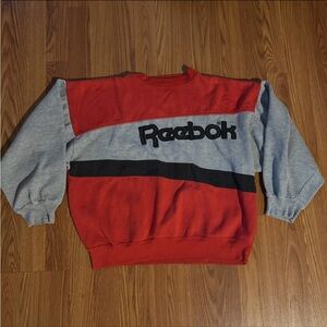 Vintage Reebok Women’s Red Gray Color Block Retro Long Sleeve Sweater S/M Sporty